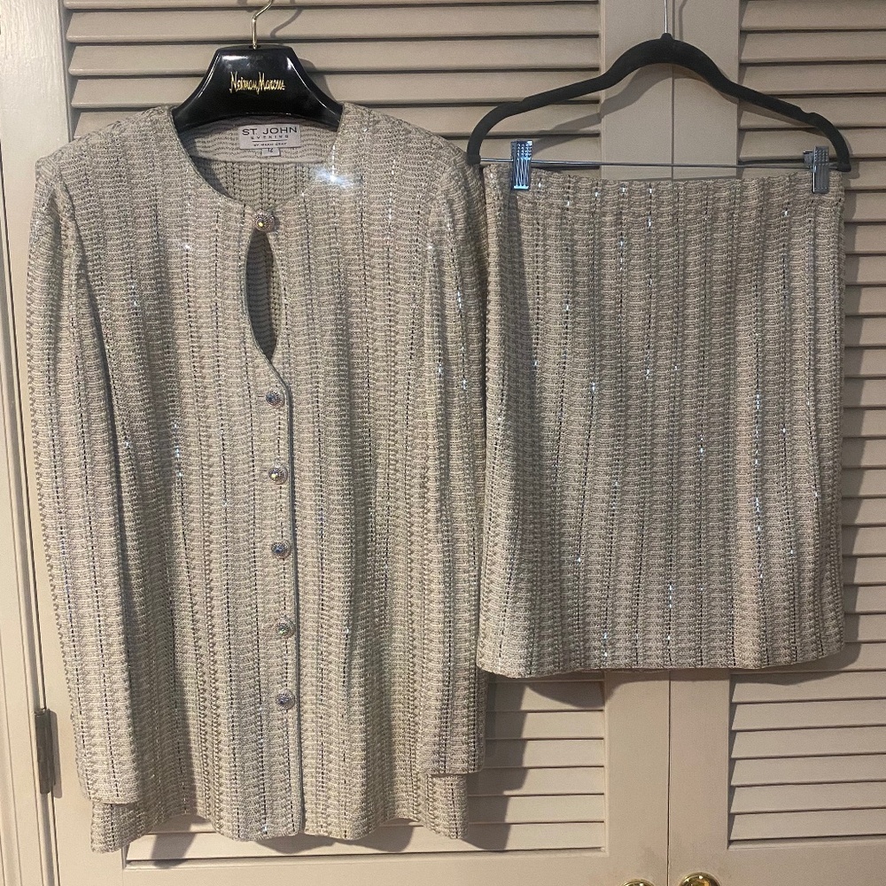 St. John Evening Sparkle Suit – Elegant & Glamorous (pale celadon) Multi Size